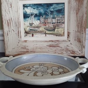 Vtg handmade double handled ceramic platter